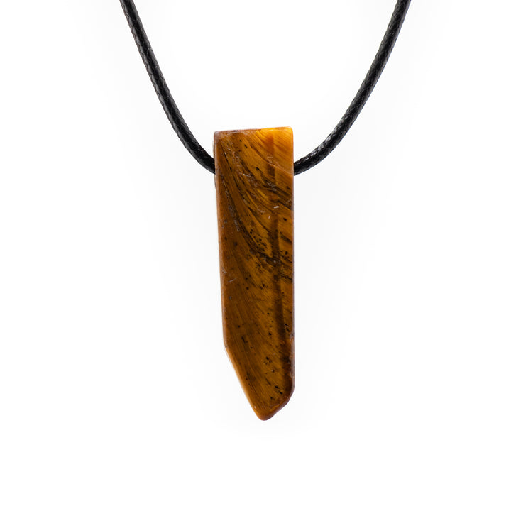 Collier pendentif en œil de tigre naturel, fabriqué à la main, sans métal, pour peaux sensibles