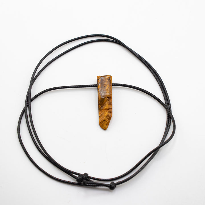 Collier pendentif en œil de tigre naturel, fabriqué à la main, sans métal, pour peaux sensibles