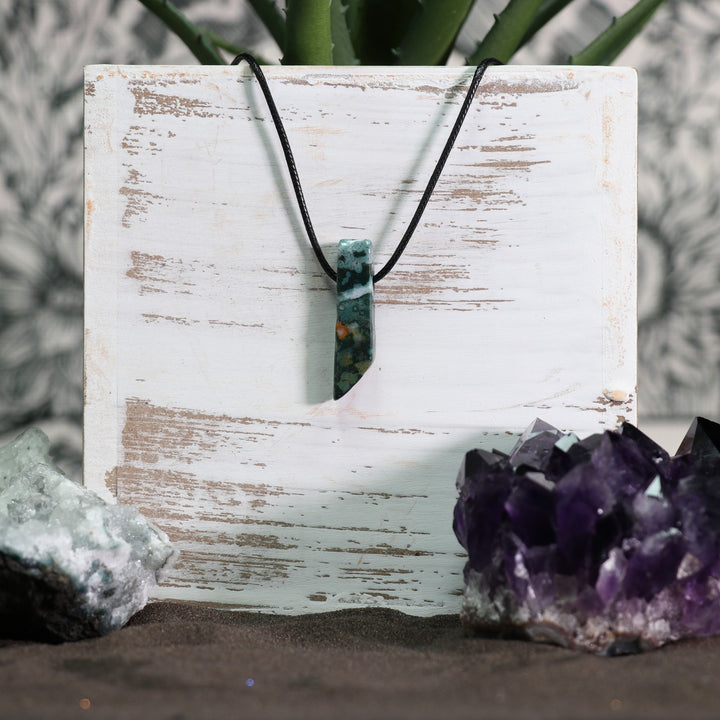 Handcrafted Natural Moss Agate Metal Free Pendant Necklace for Sensitive Skin