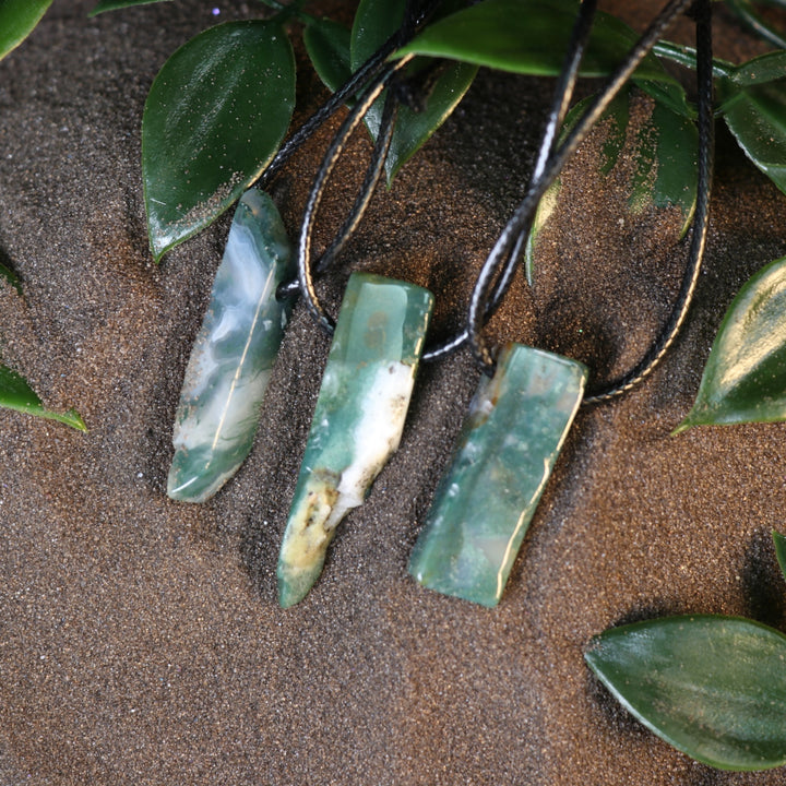 Handcrafted Natural Moss Agate Metal Free Pendant Necklace for Sensitive Skin