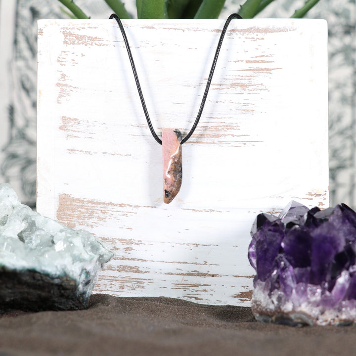 Handcrafted Natural Rhodonite Metal Free Pendant Necklace for Sensitive Skin