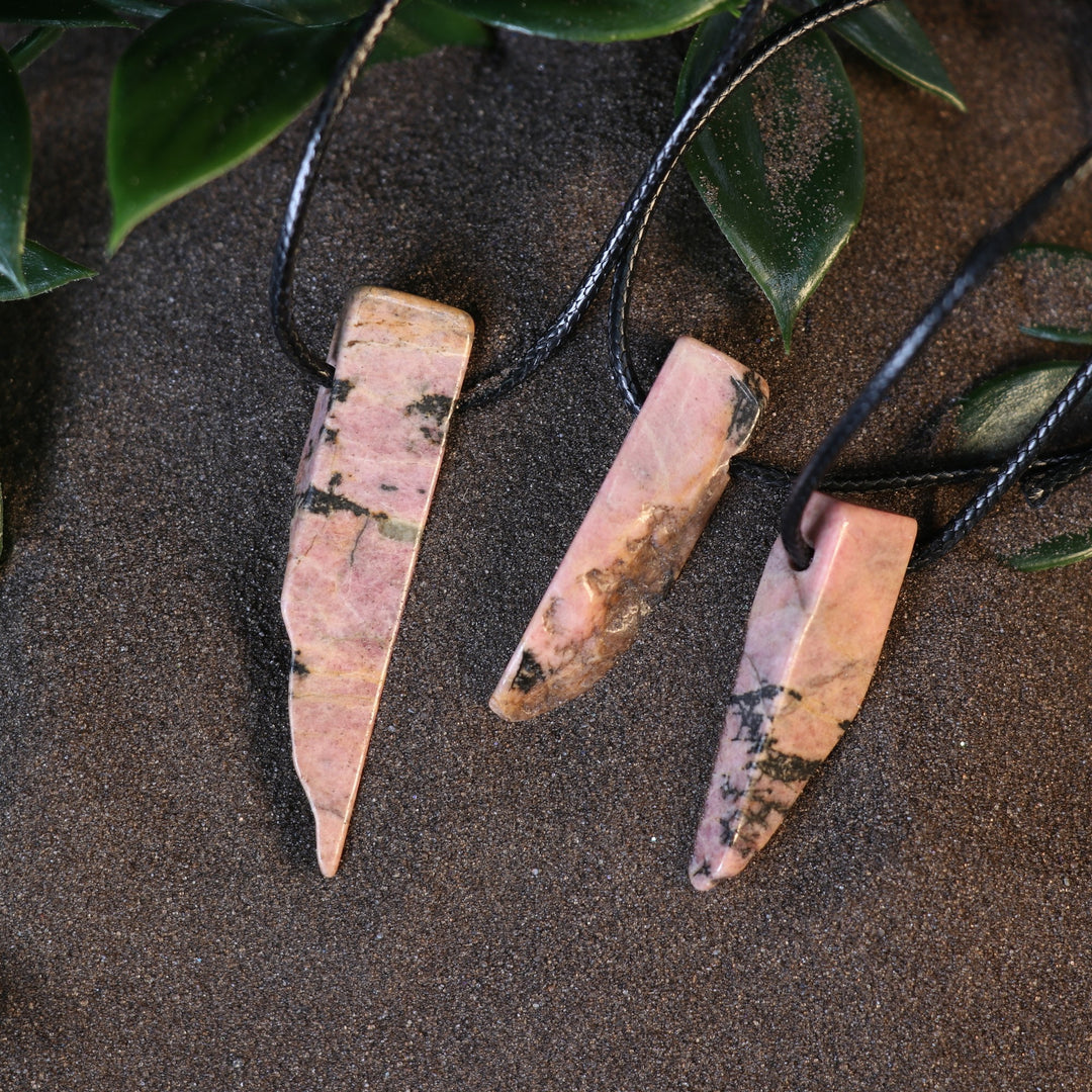 Handcrafted Natural Rhodonite Metal Free Pendant Necklace for Sensitive Skin