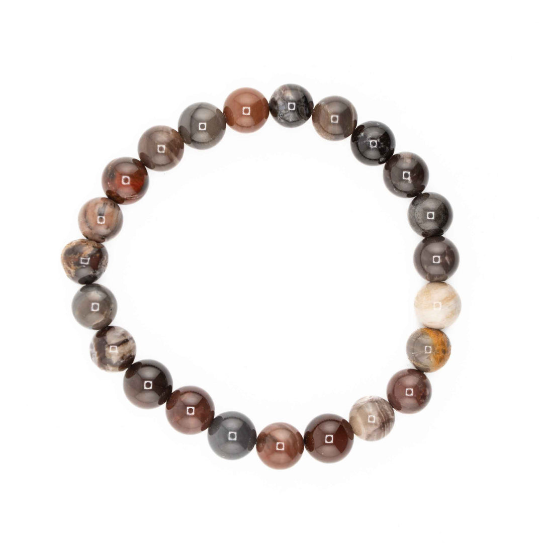 Petrified Wood Metal-Free Stretch Bracelet – 8mm Grounding Earth Stone Jewelry