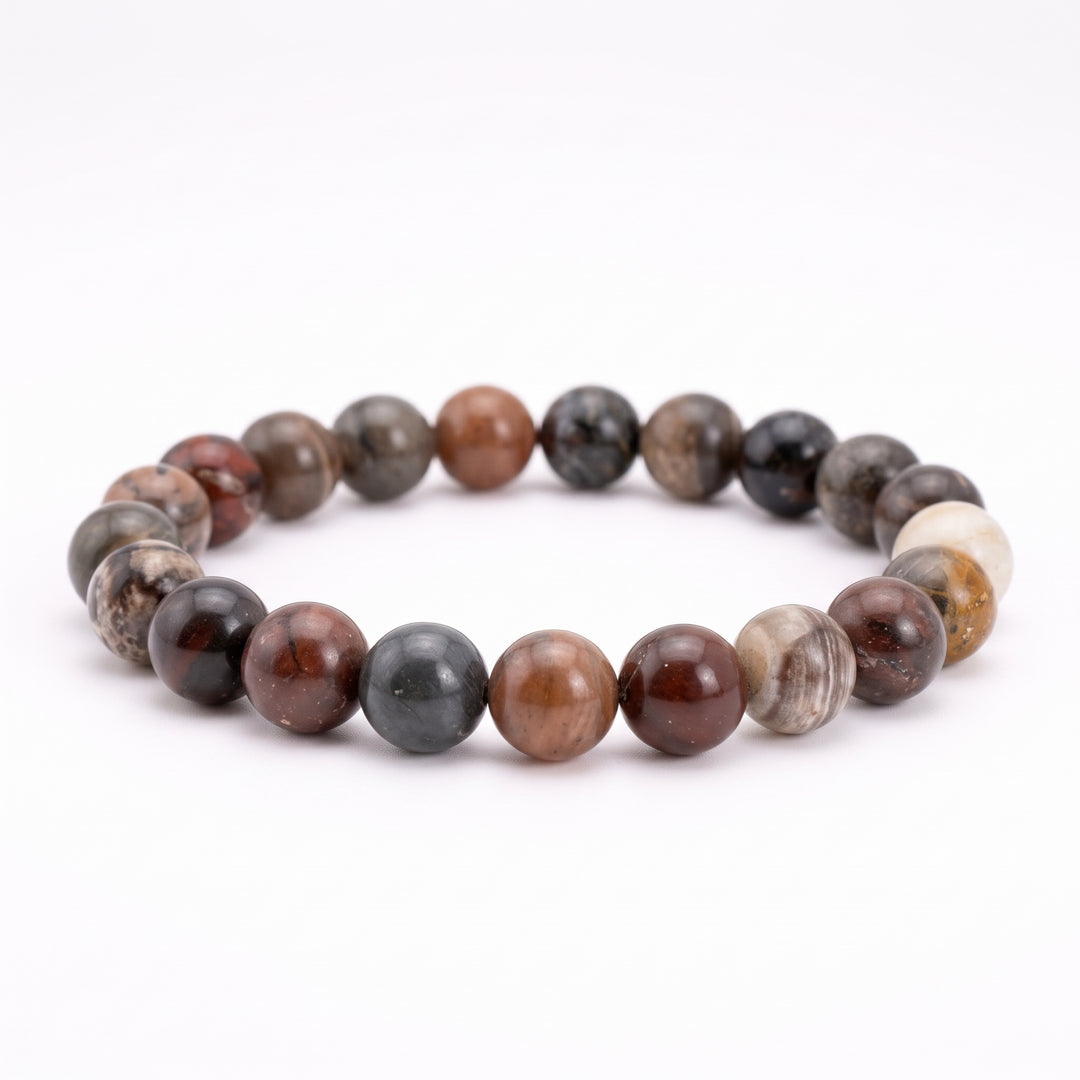 Petrified Wood Metal-Free Stretch Bracelet – 8mm Grounding Earth Stone Jewelry