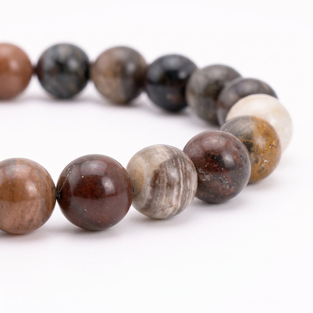 Petrified Wood Metal-Free Stretch Bracelet – 8mm Grounding Earth Stone Jewelry