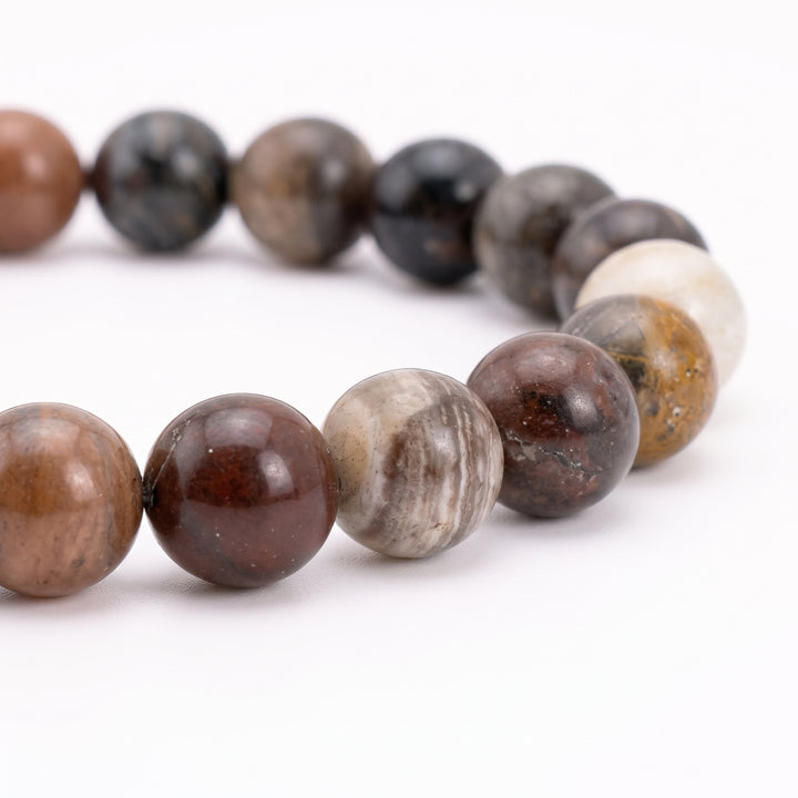 Petrified Wood Metal-Free Stretch Bracelet – 8mm Grounding Earth Stone Jewelry
