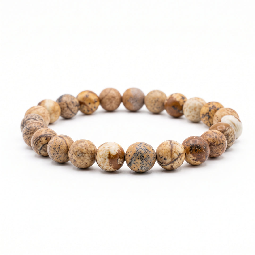 Picture Jasper Metal-Free Stretch Bracelet – 8mm Natural Earth Stone Jewelry
