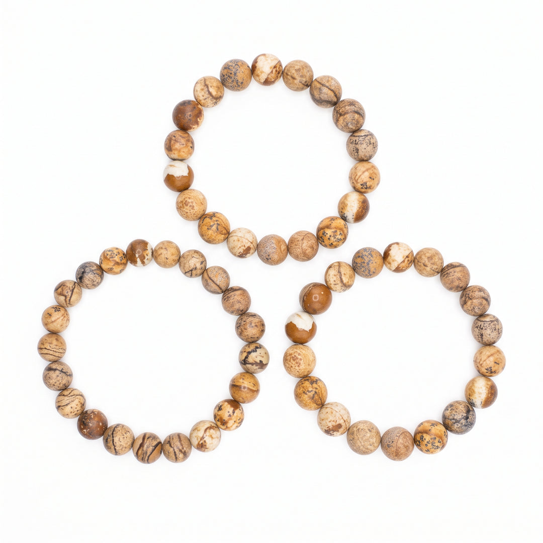 Picture Jasper Metal-Free Stretch Bracelet – 8mm Natural Earth Stone Jewelry