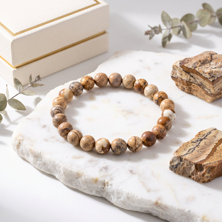 Picture Jasper Metal-Free Stretch Bracelet – 8mm Natural Earth Stone Jewelry