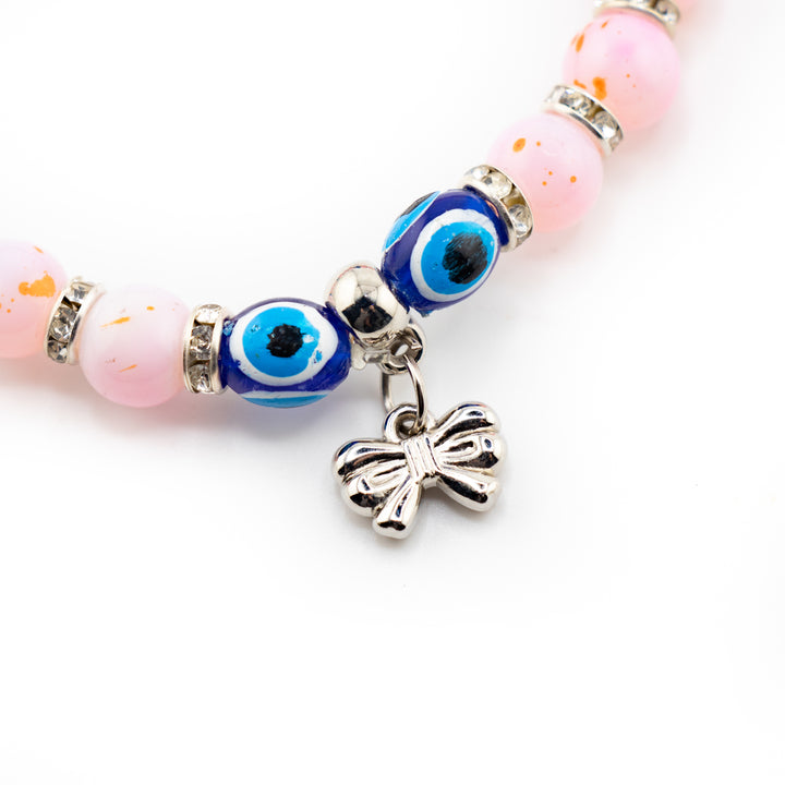 Pink Evil Eye Charm Bracelet – Crystal Protection Jewelry with Lucky Charms