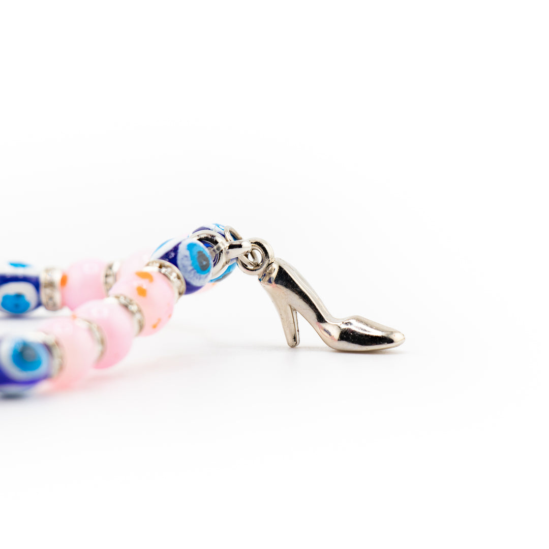 Pink Evil Eye Charm Bracelet – Crystal Protection Jewelry with Lucky Charms