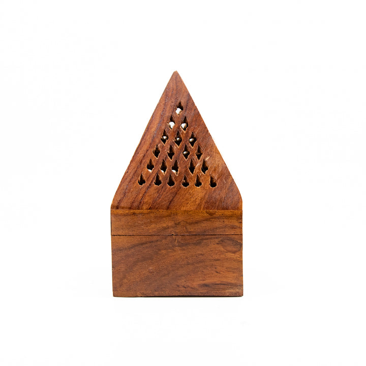 Wooden Pyramid Incense Burner – Hand-Carved Pointed Lid Holder for Cones or Resin Incense
