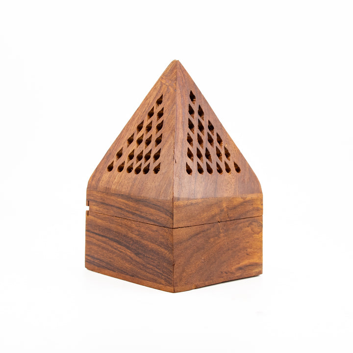 Wooden Pyramid Incense Burner – Hand-Carved Pointed Lid Holder for Cones or Resin Incense