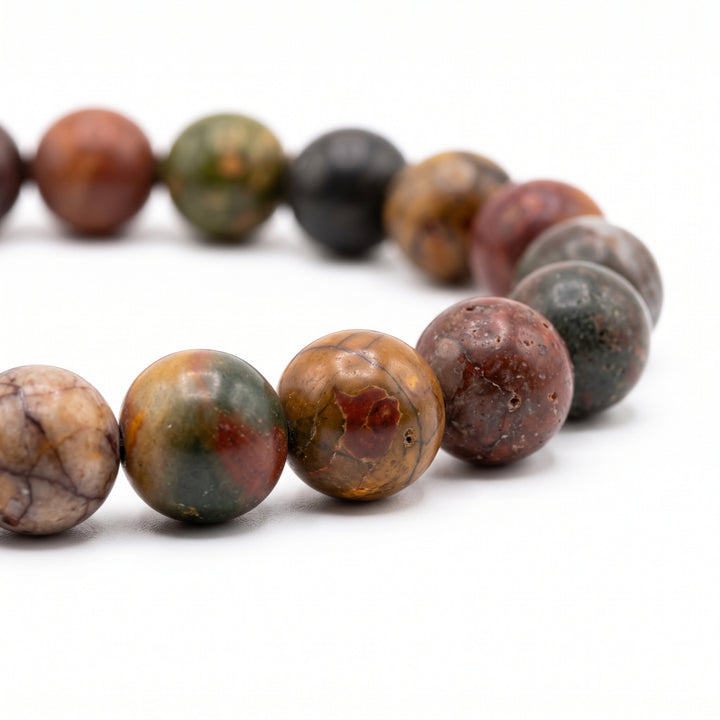 Polychrome Jasper Metal-Free Stretch Bracelet – 8mm Earth Tone Stone Jewelry