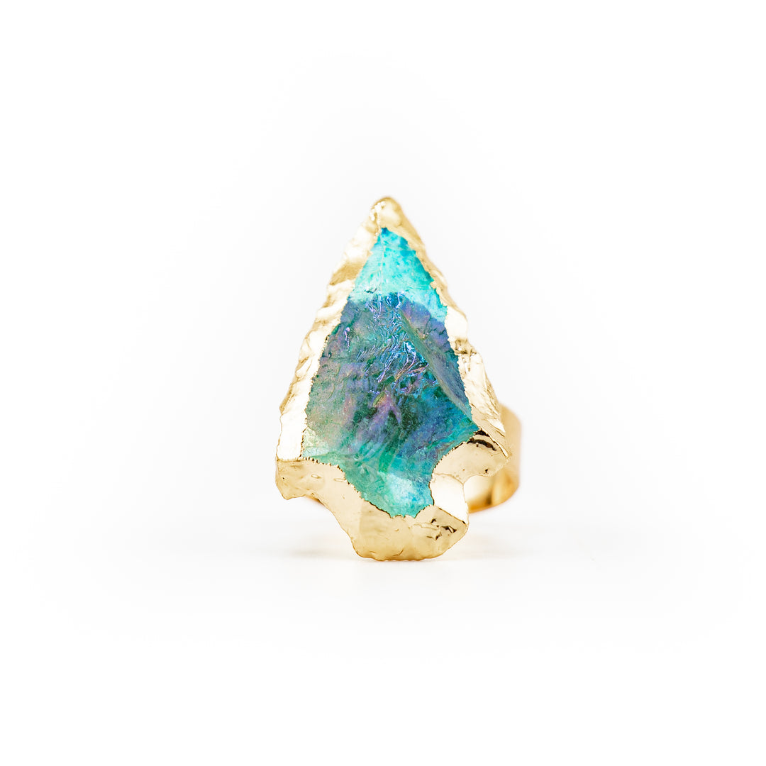 Anillo de piedra preciosa natural en forma de flecha para mujeres y hombres - Regalo de joyería con piedras preciosas