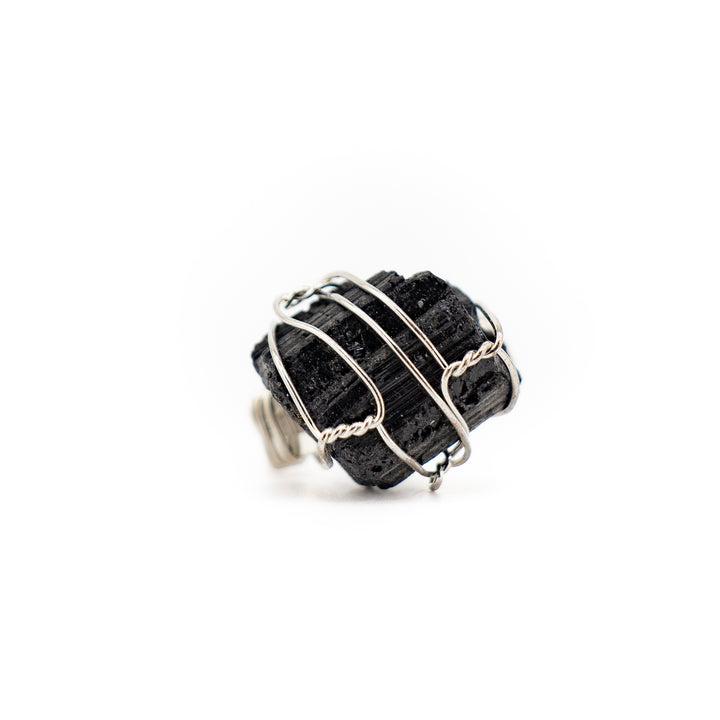 Natural Black Tourmaline Wire Wrapped Ring for Women & Men - Gemstone Ring Jewelry Gift