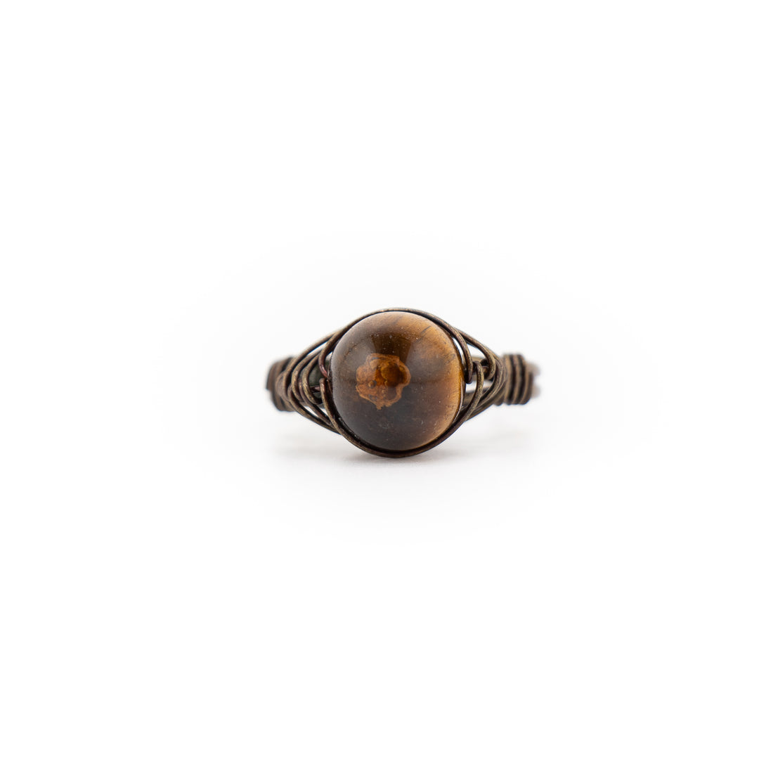 Bague en pierre précieuse enveloppée de fil naturel pour femme et homme – Bijou cadeau