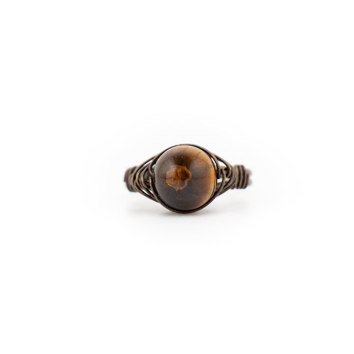 Bague en pierre précieuse enveloppée de fil naturel pour femme et homme – Bijou cadeau