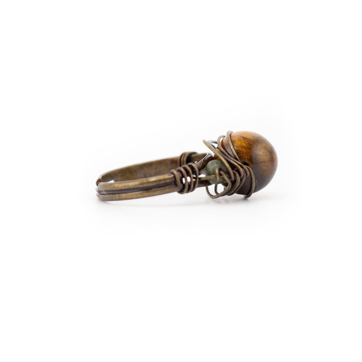 Bague en pierre précieuse enveloppée de fil naturel pour femme et homme – Bijou cadeau