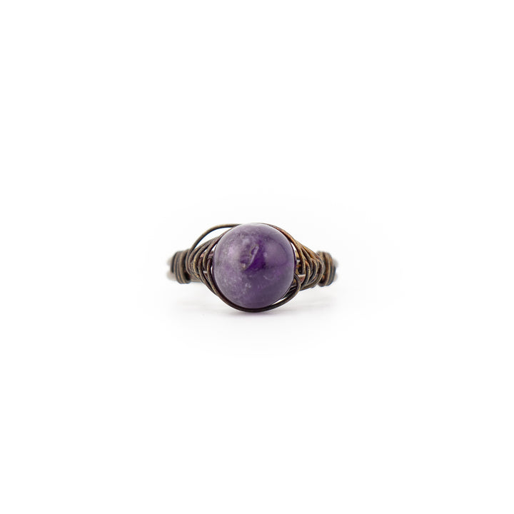Bague en pierre précieuse enveloppée de fil naturel pour femme et homme – Bijou cadeau