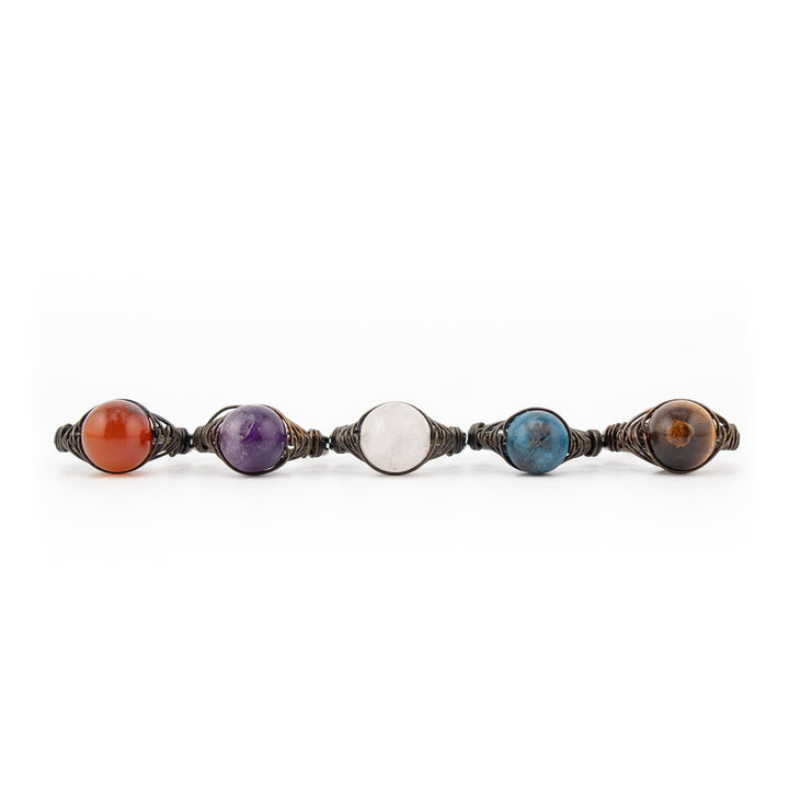 Bague en pierre précieuse enveloppée de fil naturel pour femme et homme – Bijou cadeau