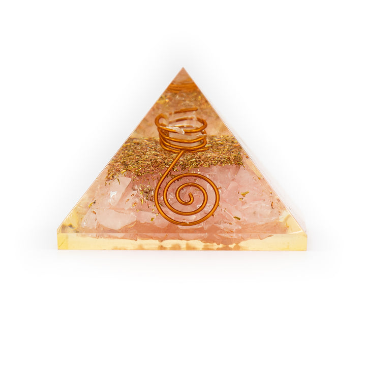 Rose Quartz Orgonite Pyramid – Heart Healing & Loving Energy Amplifier