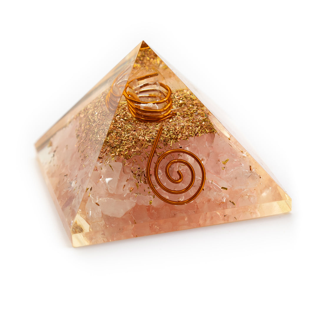Rose Quartz Orgonite Pyramid – Heart Healing & Loving Energy Amplifier