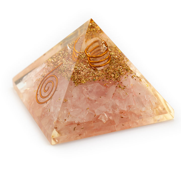 Rose Quartz Orgonite Pyramid – Heart Healing & Loving Energy Amplifier