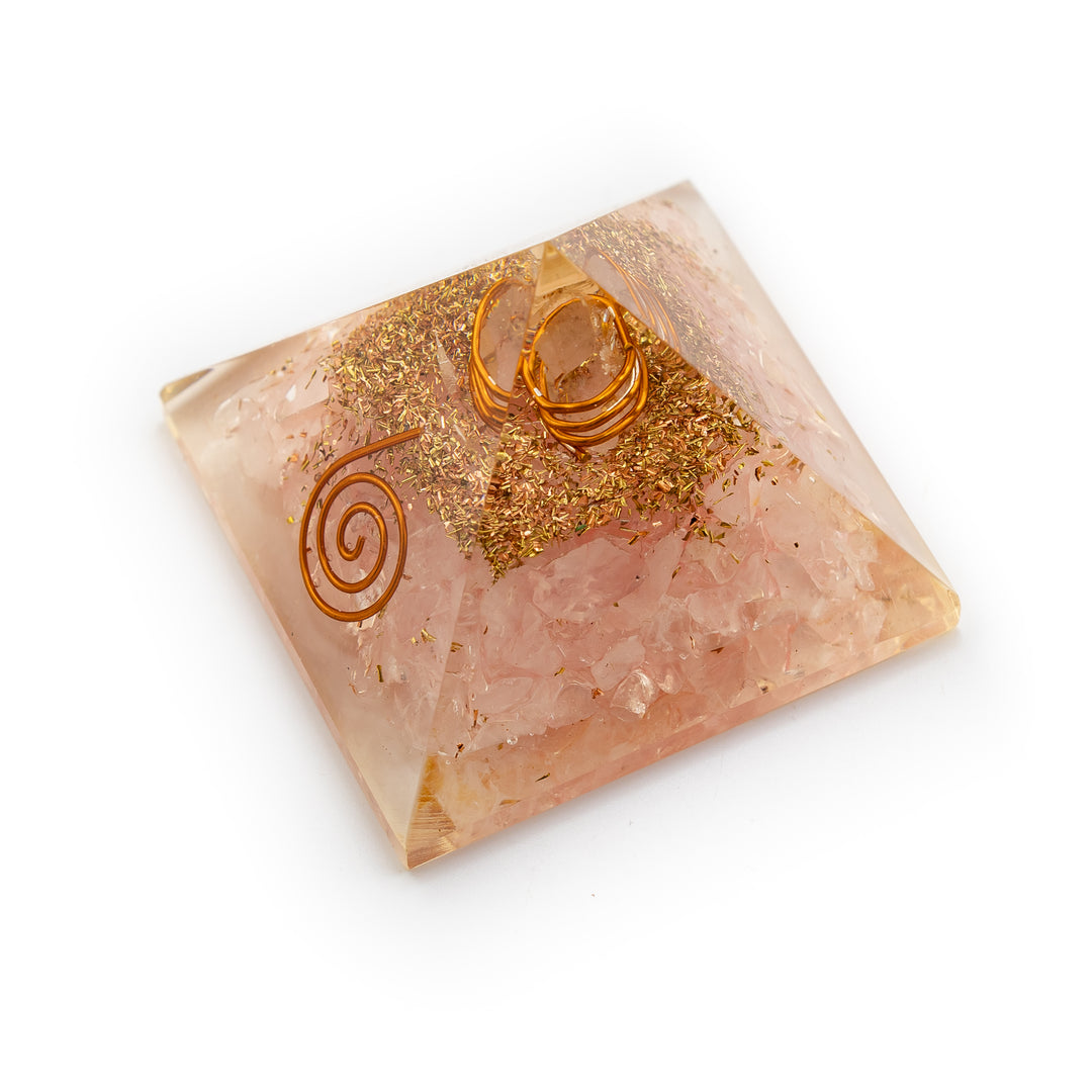 Rose Quartz Orgonite Pyramid – Heart Healing & Loving Energy Amplifier