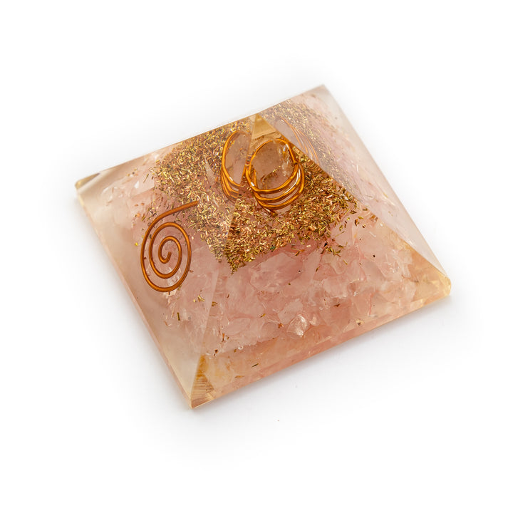 Rose Quartz Orgonite Pyramid – Heart Healing & Loving Energy Amplifier
