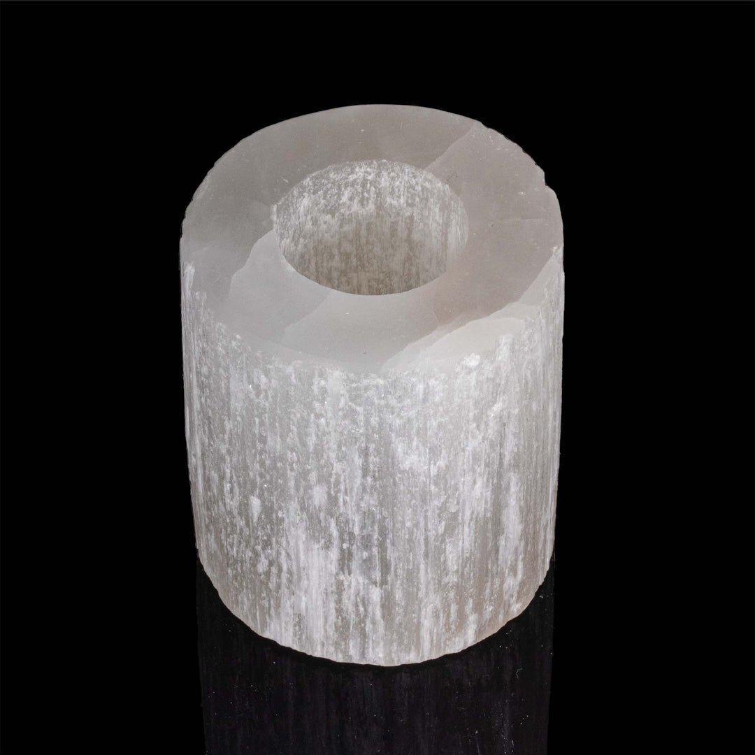 Natural Selenite Candle Holder - 4 Inches Selenite Crystal - Cleansing & Recharging Healing Stone