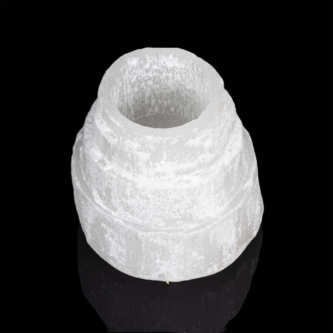 Natural Selenite Candle Holder - 3.5 Inches Selenite Crystal - Cleansing & Recharging Healing Stone