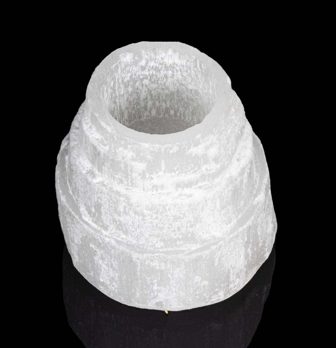 Natural Selenite Candle Holder - 3.5 Inches Selenite Crystal - Cleansing & Recharging Healing Stone