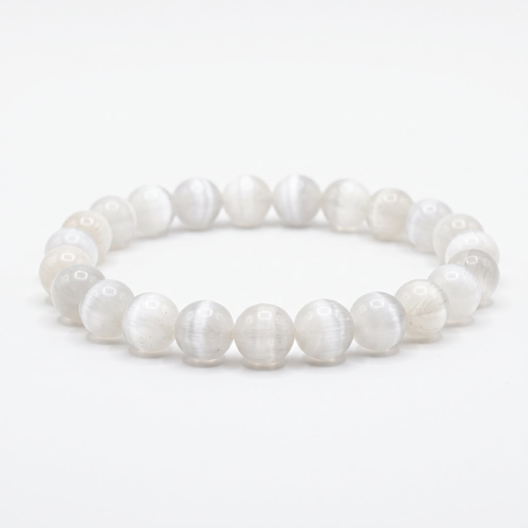 Selenite Metal-Free Stretch Bracelet – 8mm Cleansing Crystal Jewelry