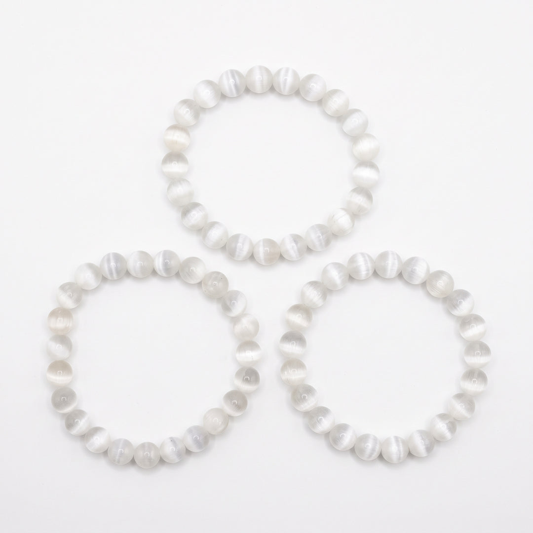 Selenite Metal-Free Stretch Bracelet – 8mm Cleansing Crystal Jewelry