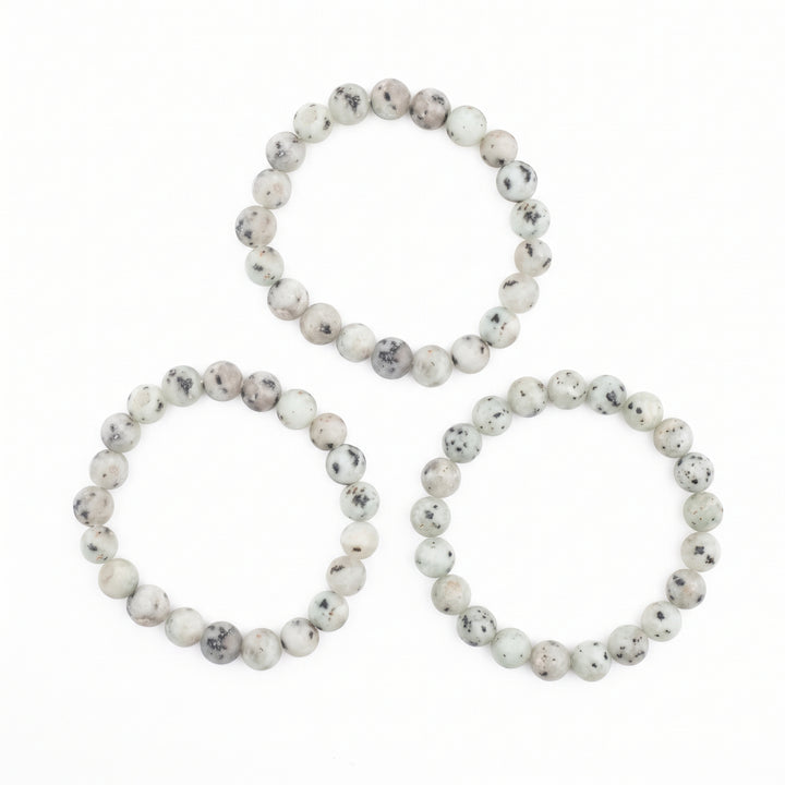 Sesame Kiwi Jasper Metal-Free Stretch Bracelet – 8mm Natural Stone Jewelry