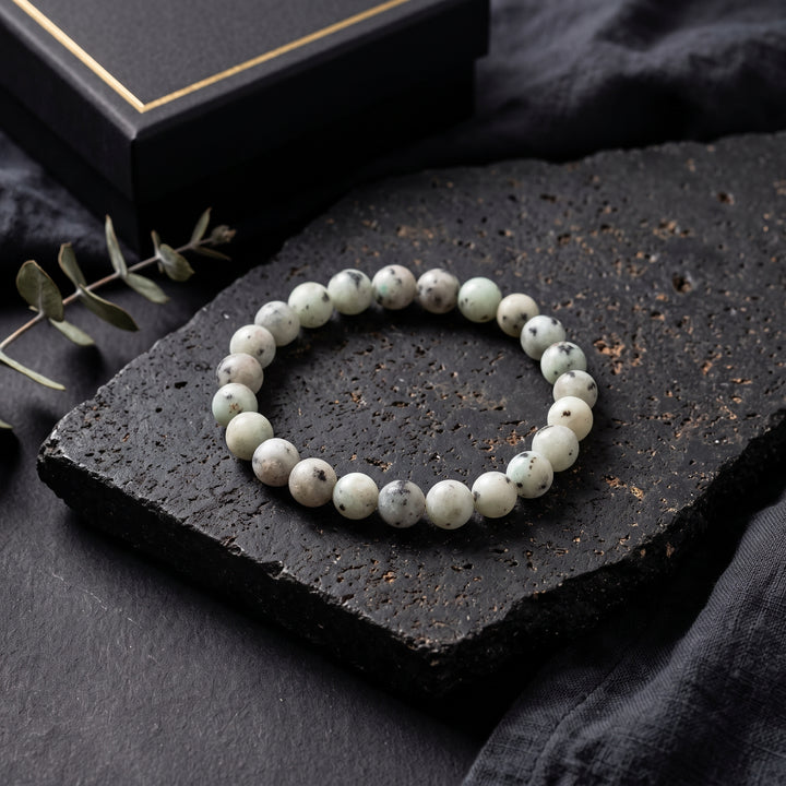 Sesame Kiwi Jasper Metal-Free Stretch Bracelet – 8mm Natural Stone Jewelry