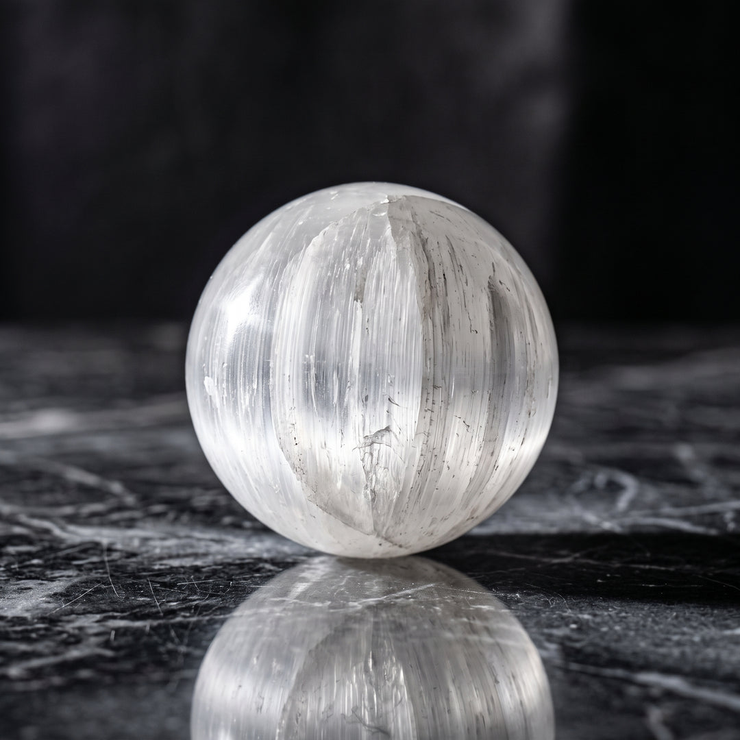 Sphère de sélénite naturelle - Cristal de sélénite de 5 cm - Pierre de guérison purifiante et rechargée