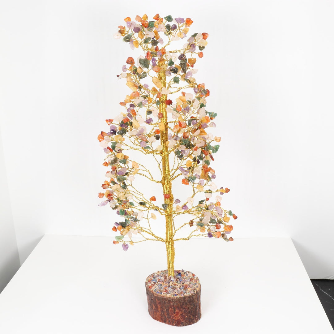 Catch a Spark of Nature's Magic: Enchanting 15-Inch Gemstone Tree with Mixed Stones on a Classic Wood Base - Elegant Home Decor Accent