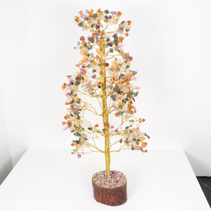 Catch a Spark of Nature's Magic: Enchanting 15-Inch Gemstone Tree with Mixed Stones on a Classic Wood Base - Elegant Home Decor Accent