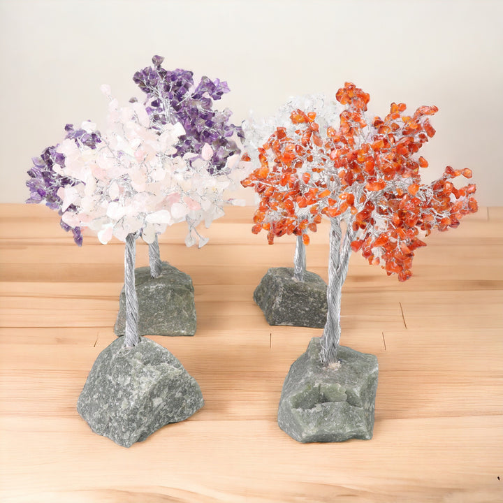 Enchanted Forest: Lush Green Stone Base with Dazzling Gemstone Canopy – Decorative Tree of Tranquility, Large 8"-9" – Versatile Home Accent, Available in Multiple Gem Varieties