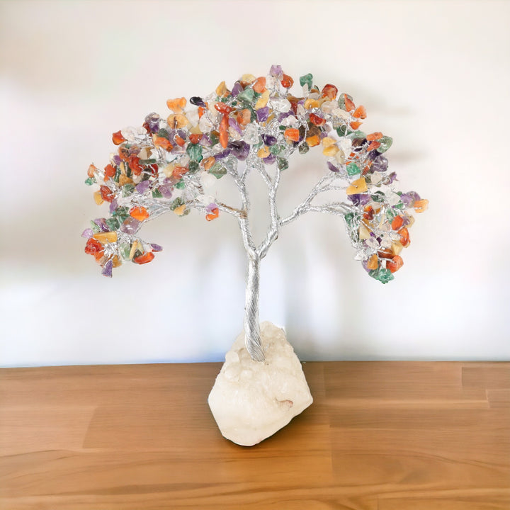 Catch Nature's Serenity: Handcrafted 8" Gemstone Tree with Zeolite Base - Mixed Stones Centerpiece for Harmonious Home Decor