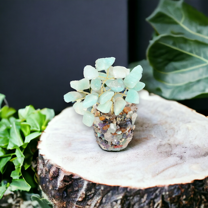 Captivating Amazonite Gemstone Tree – Handcrafted 3"-4" Home Decor Accent with Natural Chip Stone Base