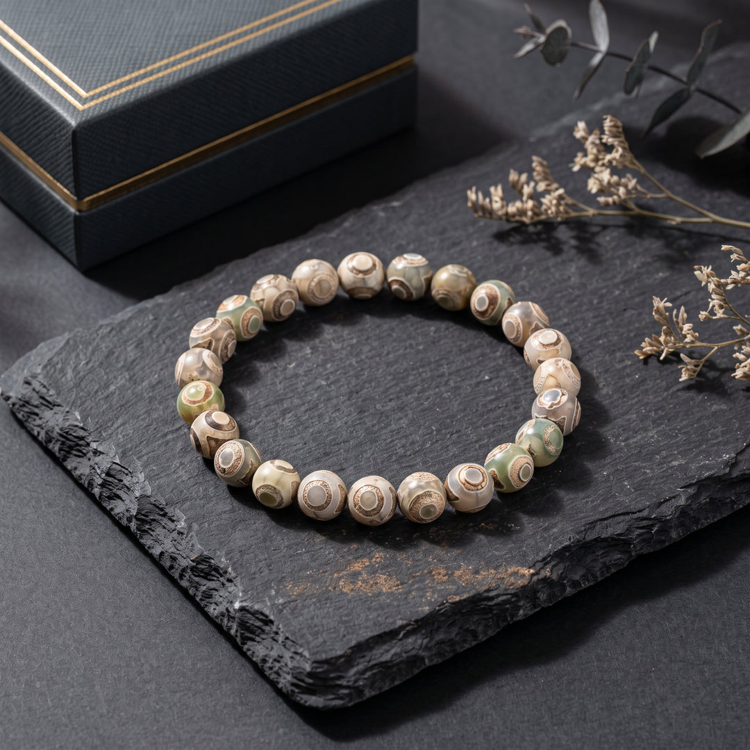 Tibetan Agate Metal-Free Stretch Bracelet – 8mm Protective Stone Jewelry