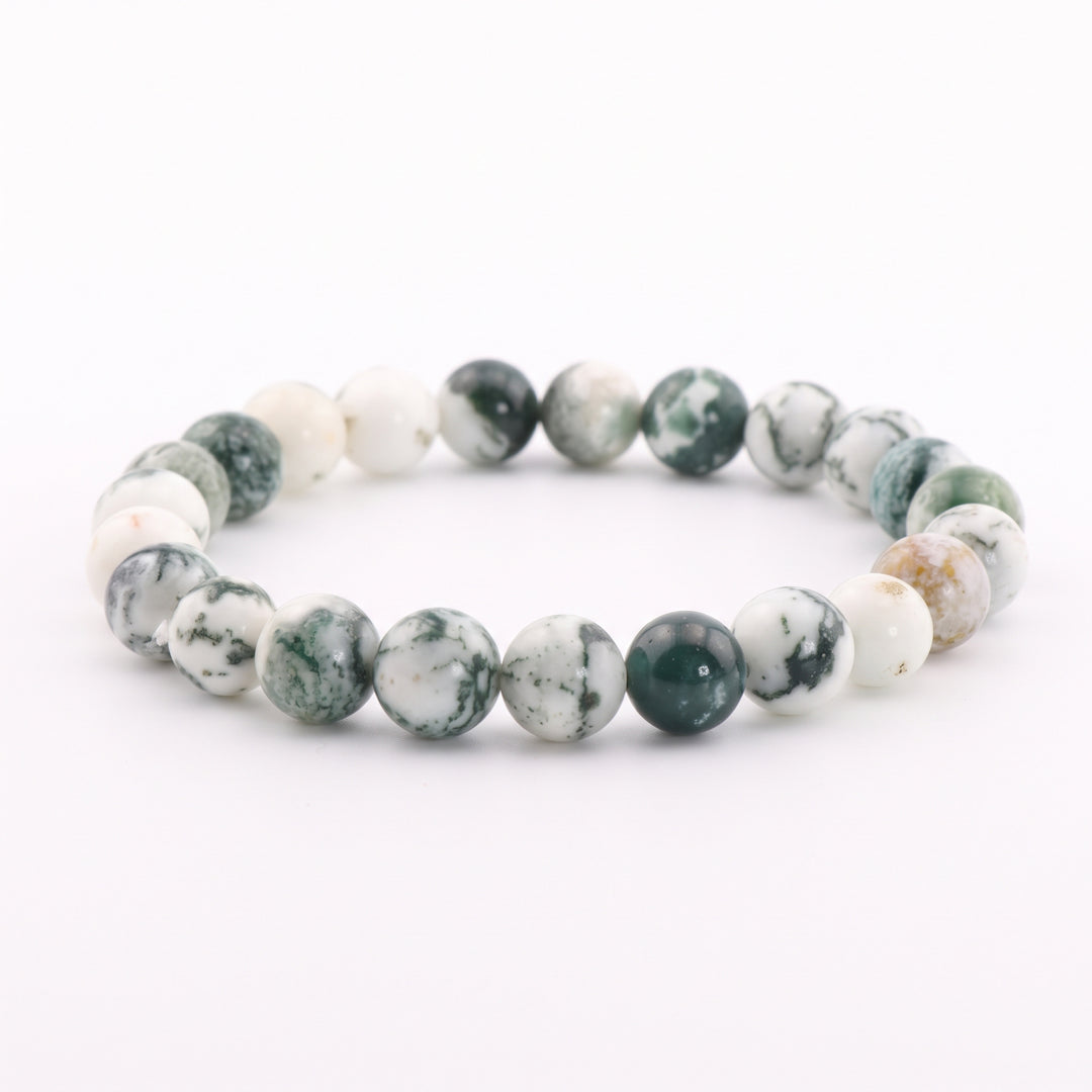 Tree Agate Metal-Free Stretch Bracelet – 8mm Natural Earth Stone Jewelry