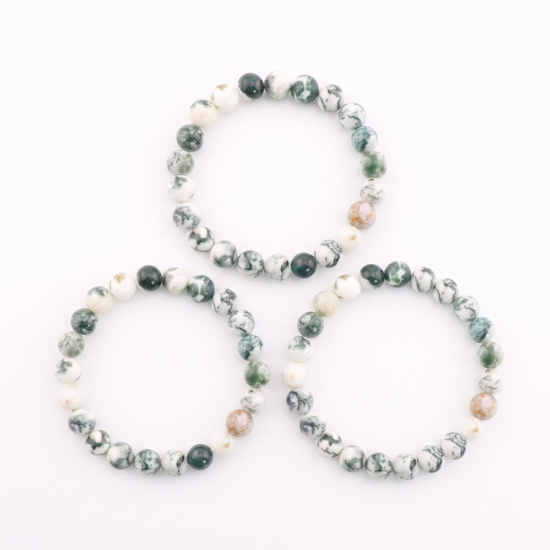 Tree Agate Metal-Free Stretch Bracelet – 8mm Natural Earth Stone Jewelry