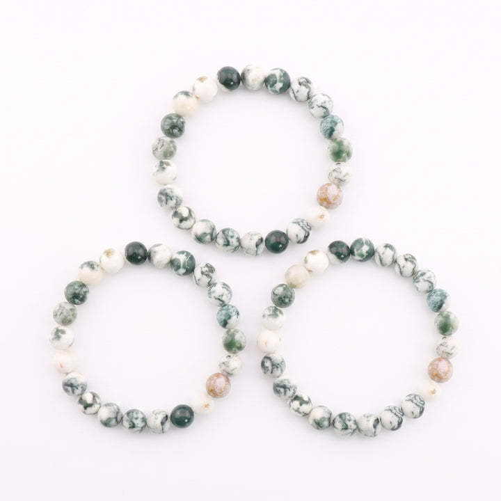 Tree Agate Metal-Free Stretch Bracelet – 8mm Natural Earth Stone Jewelry