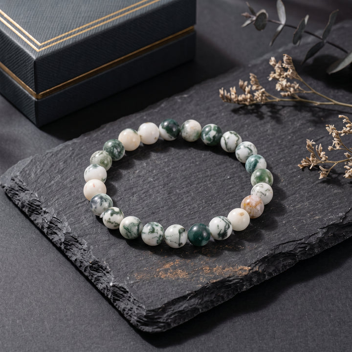 Tree Agate Metal-Free Stretch Bracelet – 8mm Natural Earth Stone Jewelry
