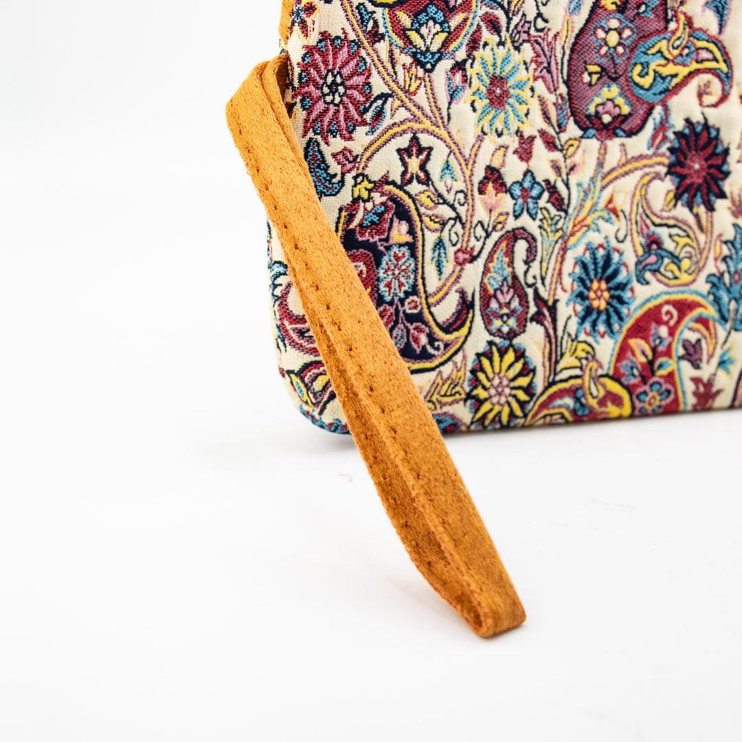 Authentic Turkish Paisley Zippered Wristlets – Ivory Garden & Navy Mosaic