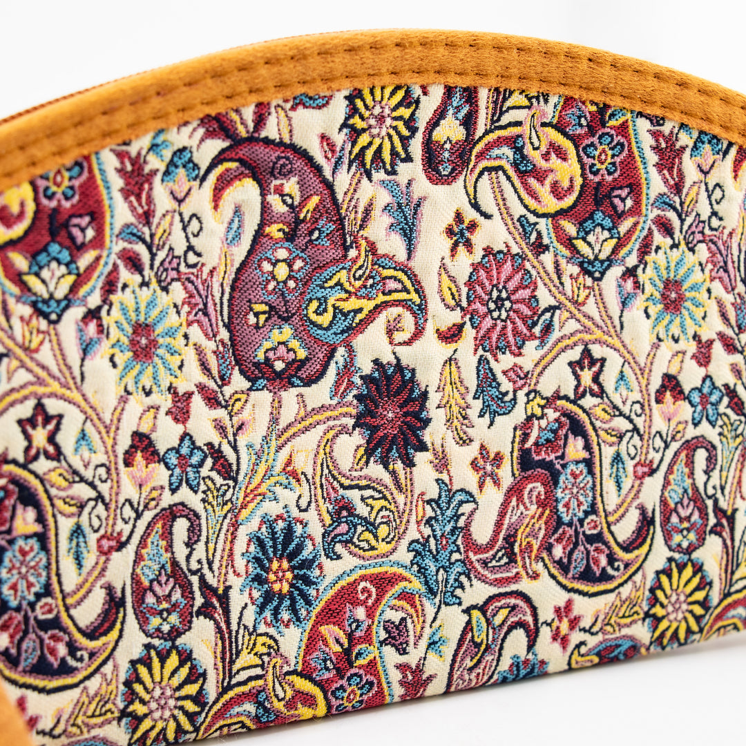 Authentic Turkish Paisley Zippered Wristlets – Ivory Garden & Navy Mosaic